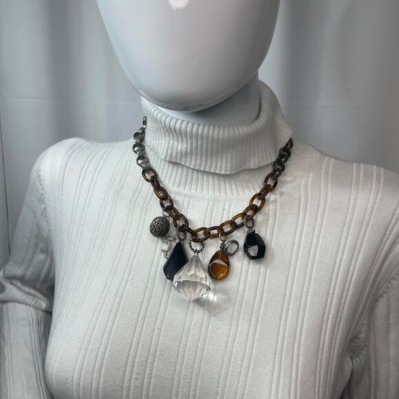Chico's statement necklace mixed metals signed costume jewelry tortoise resin - Picture 8 of 16